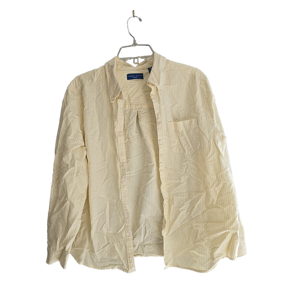 Karen Scott Sport Yellow Striped Long Sleeve Button Down Shirt‎ Womans Size XL
